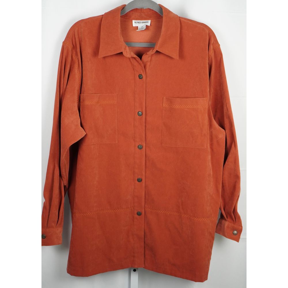 Alfred Dunner Rust Sueded Button Down Long Sleeved Shirt with Stitching Detail
